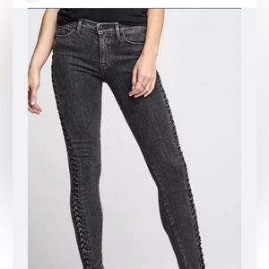 Express grey side tie skinny jeans